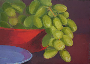 Grapes in a Red Bowl