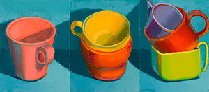 Shelved Cups on Blue